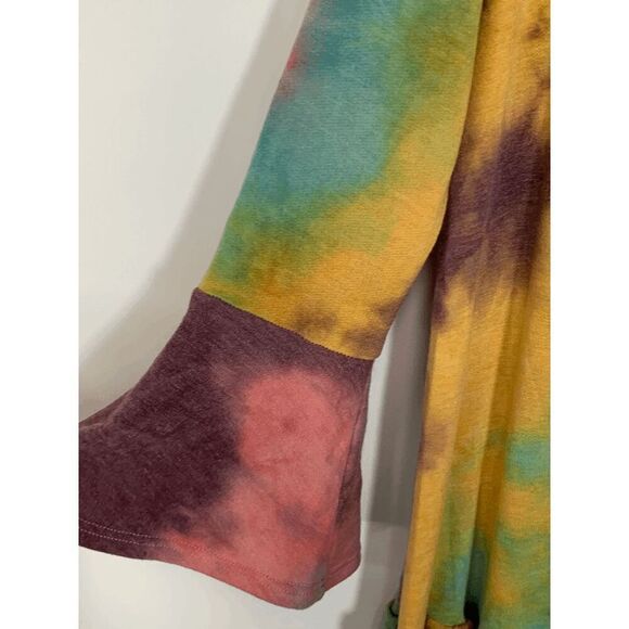 Yahada Women's Tie Dye Bell Sleeve Ruffle Hem Top Size Small - Picture 2 of 10